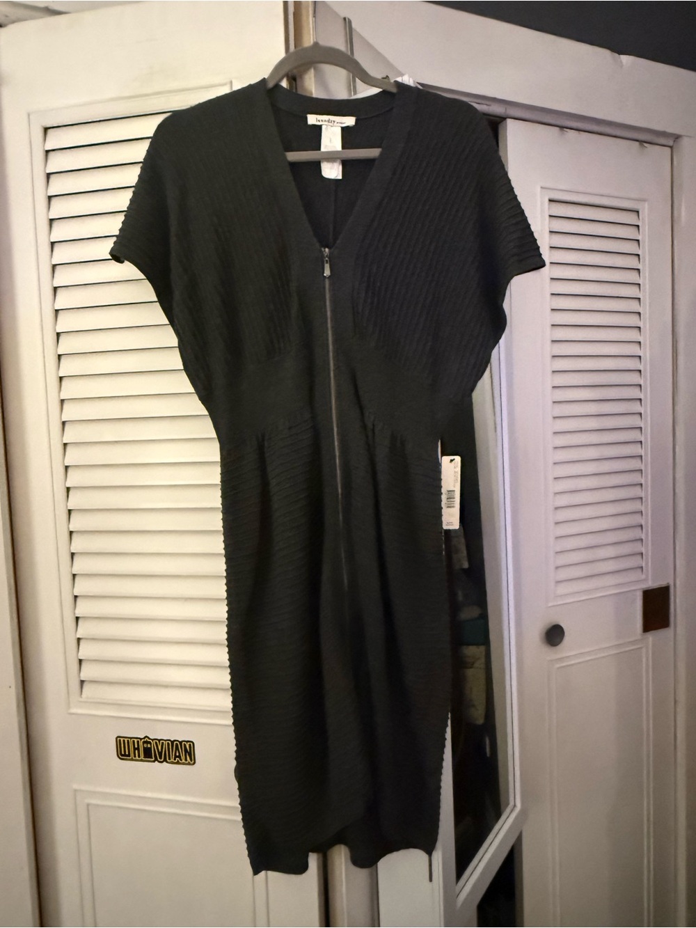 Laundry by Design Black Ribbed Zip-Front Midi Dress